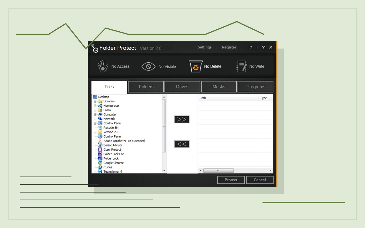 Folder Protect delete control interface for booth artwork testing